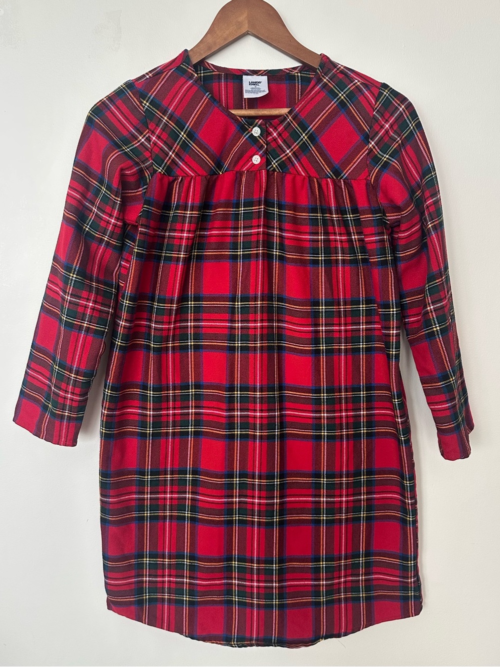 Lands’ End Girls 12 Red Plaid Flannel Nightgown Christmas Pajamas